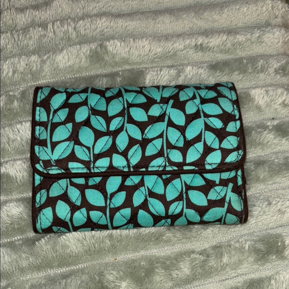 Vera Bradley Blue and Brown Euro RFID Wallet
